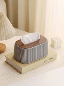 Nordic Minimalist Tissue Box Cover, INS Cream Style Vertical Stripe Tissue Holder,Built-In Spring Pop-Up Design, Smooth Easy One Hand Tissue Extraction, Universal Fit For Most Standard Tissue Boxes, Dustproof Waterproof Anti-Dirty Desktop Storage Organizer, Modern Aesthetic Home Decor, Multi-Surface Decorative Tissue Container - Multicolor - View 8