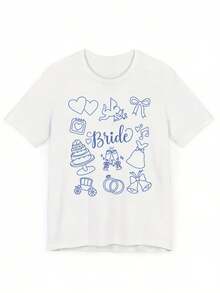 Spring/Summer Bridesmaid Bachelorette Party T-Shirt | Y2K Style With Alphabet Pattern For Summer - White - View 7