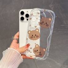 1pc Fashionable TPU Material Phone Case With 3 Bear Head Elements, Milky Wavy Pattern, Thick Shockproof Precise Cutout Lens Protection, Compatible With IPhone/ Galaxy/Transsion, Ideal Choice For Fashion Lovers With Minimalist Design - Clear - View 5