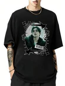 Fashionable Printed Short-Sleeved T-Shirt, Comfortable, Soft To The Touch, And Breathable, With A Simple Round Neck, Versatile For Everyday Wear, Casual Style. Women's Shirts, Women's Sweatshirts, Women's Sweater, Casual Blouse, Summer Dresses, Prom Dresses - 黑色 - 查看 1