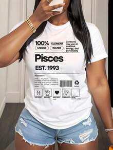 Women's Cotton T-Shirts, T-Shirt With The Zodiac Sign Pisces, 100% Unique, Water Element, Born In 1993, Graphic T-Shirt With Constellation Of Compassion And Love For Women, Basic Blouses For Women. - 白色 - 查看 2
