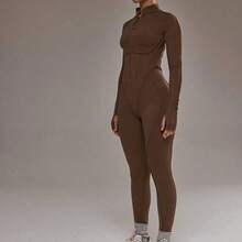 Sport Contrast Piping Zip Through Open Back Fitted Long Sleeve Jumpsuit Padel Activewear Sport Gym Workout Yoga Pilates Fitness Daily Casual - Blanco cremoso - Ver 7