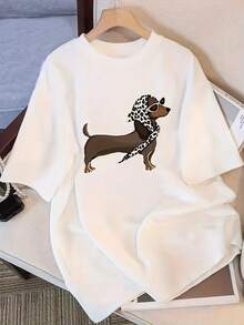 Women's Modern, Casual T-Shirt, Perfect For Parties And Lounging At Home, 100% Cotton, Loose Fit. Short-Sleeved T-Shirt For Women, Niche Design And Print, 2026 Summer New Loose Half-Sleeved Slim Top For Women, 100% Cotton - 白色 - 查看 4