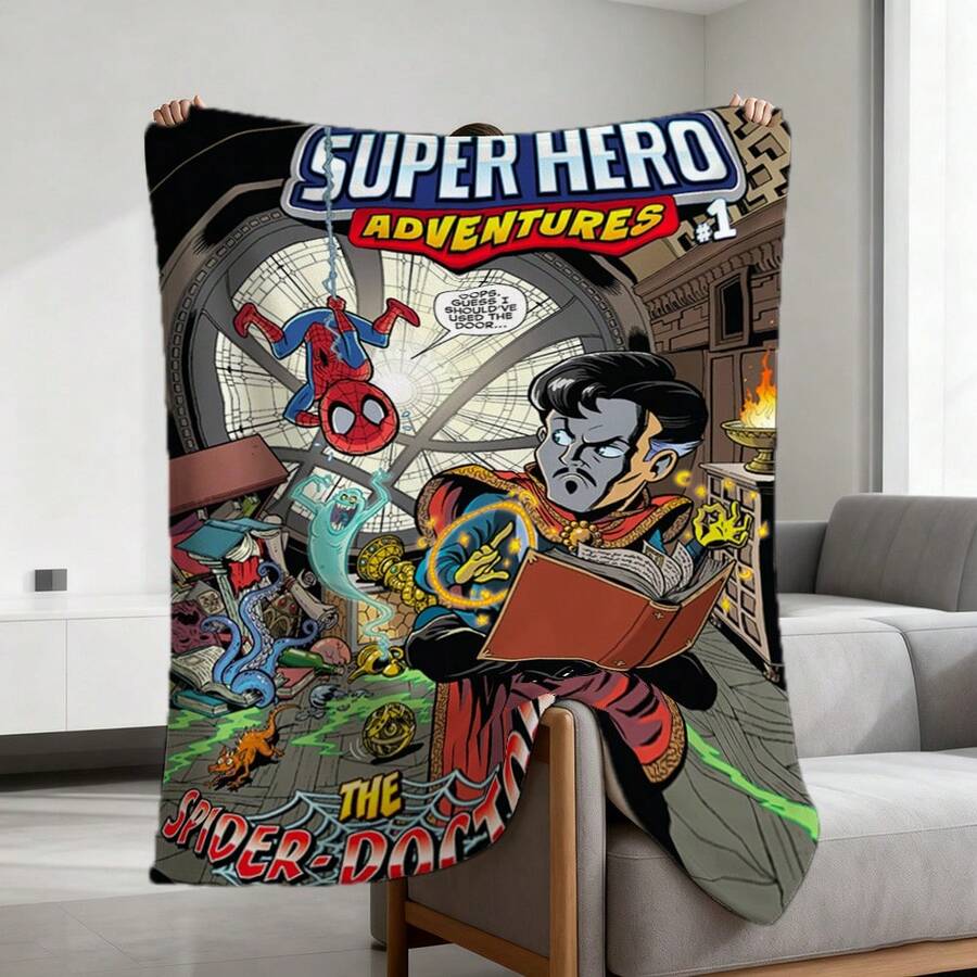1pc S-Pider-Man Print Blanket,Retro Cartoon Style Throw Blanket,Cartoon Character Printed Blanket,All-Season Universal Nap Blanket,Character Home Decor Blanket,Modern Fashion Gift Suitable For Home Bedroom Bed Sofa Office Lunch Break Cover Picnic Blanket - Nhiều màu - Xem 1