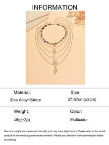 5pcs/Set Beachy Colorful Stone Necklace Set, Multi-Layer Design With Seashell Pendants, Suitable For Daily Wear, Beach Vacation And Music Festivals. The Number, Size And Color Arrangement Of The Stones Are Random. - Multicolor - View 5