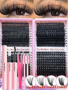 Eimny 800pcs/740pcs/416pcs Cluster Eyelashes Book Set, D-Curl 10-16mm Mixed, Cluster Eyelashes Super Large Capacity Single Lashes Fine & Natural, DIY Eyelash Extension Kit - Reusable, Lightweight & Easy To Use, Cluster Lashes, Individual Lashes, False Eyelashes - Multicolor - View 4