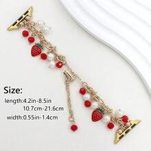 Dây đeo đồng hồ kim loại hình quả dâu tây đính ngọc trai dễ thương, dây đeo đồng hồ sang trọng, thanh lịch, tương thích với Apple Watch Series 9/8/7/6/5/SE, vòng tay độc đáo sáng tạo dành cho nữ. - Nhiều màu - Xem 2