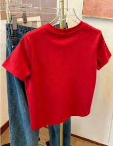 The Gym Is My Therapy 1 Piece Women's T-Shirt 220g 100% Fun With Large Graphic Print, Short Sleeve, Novelty Polyester T-Shirt, Casual Round Neck - 紅色 - 查看 3