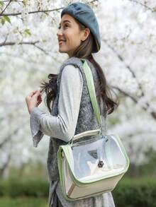 1pc Portable Pet Travel Cage, Suitable For Small Animals Parrots, Pigeons, Sparrows, Hamsters, Lizards, With Zipper Closure, Sturdy And Breathable, Transparent Bird Carrier Backpack, With Wooden Stand, Plastic Base, Adjustable Shoulder Strap And Breathable Mesh Design, Suitable For Parrots And Bird Accessories - one-size - View 7