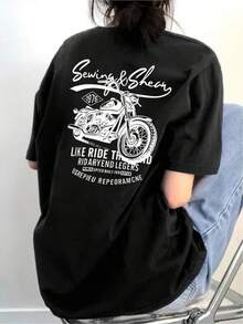 Camiseta negra informal de manga corta con cuello redondo para hombre,Camisetas Para Mujer Camiseta urbana negra divertida gráfico motocicleta estilo vintage cómoda casual moderna perfecta para motociclistas y amantes de la cultura biker talle único color negro moda masculina  2023 - Negro - Ver 6