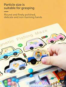 Multifunctional Wooden Magnetic Bead Maze Toy, Counting Color Shape Matching Magnetic Fishing Game For Toddlers, Improve Concentration Hand-Eye Coordination - Multicolor - View 6