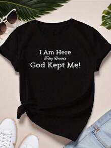 PremiumLoose 1-Piece Spring/Summer Set, Women's Short-Sleeve Sports T-Shirt "Faith In Survival", Stylish And Unique, Perfect As A Holiday Gift, Crew Neck T-Shirt, Casual And Versatile For Everyday Wear. Gift Idea. - 黑色 - 查看 7