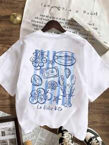Camiseta de verano premium para mujer, de manga corta, con cuello redondo y estampado gráfico. Nueva camiseta de manga corta holgada y casual con estampado lindo para mujer, estilo de vacaciones. Adecuada para el Día de San Valentín, el regreso a clases, el Día del Maestro y otras festividades. Camiseta de manga corta con estampado de letras, suave, holgada y cómoda, estilo de vacaciones urbano holgado y versátil, parte superior de manga corta holgada para el verano en color blanco. - Blanco - Ver 9