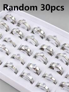 5/10/20/30 piezas Anillos de acero inoxidable con rhinestones de colores variados, elegantes y de moda, joyería de alta gama para compromiso y aniversario, adecuado para hombres y mujeres - anillo - Ver 22