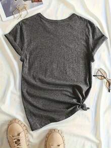 Women's Letter Print T-Shirt, Short Sleeves And Round Neck - Casual Sporty Style, Soft And Breathable, 95% Polyester Fiber, 5% Spandex, 180g, Unique And Modern,  Hip-Hop Style, Simple And Versatile, Full Of Urban Style, Cool And Elegant, Short Sleeves For Autumn And Winter. - 黑色 - 查看 10