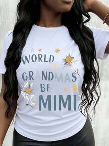 In A World Full Of Grandmothers, Be A Grandmother: Women's T-Shirt With Daisy And Star Design, Casual Top. - 白色 - 查看 7