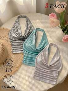 Set de 3 tops de mujer con diseño de tirantes metálicos y espalda descubierta - Multicolor - Ver 12