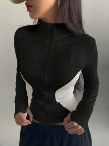 Chaqueta Ajustada Con Cierre De Cremallera Para Mujer - Blanco y Negro 2 - Ver 5