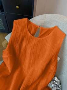 de tirantes de unicolor casual de talla grande, verano - Naranja - Ver 4
