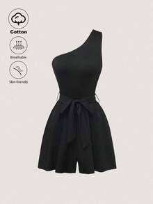 Mono informal sin mangas de unicolor para mujer - Negro 2 - Ver 1