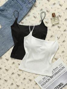 2 piezas Conjunto de camisola sin espalda ajustada para mujer, Camisola sin espalda de verano para mujer, Adecuado para el transporte diario, citas, fiestas, otoño/invierno/verano, Navidad, Año Nuevo, Acción de Gracias, fiestas, bodas, playa, ceremonias de graduación, de moda, elegante, casual, salidas, citas, reservas, transporte, brillante, Día de San Valentín, elegante, vacaciones, casual, Y2K, salidas, ceremonias de graduación y otras ocasiones. - Multicolor 9 - Ver 2