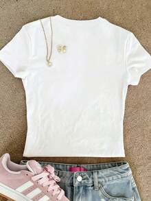 Camiseta de manga corta y cuello redondo informal con estampado de cerezas, para verano - Blanco 3 - Ver 2