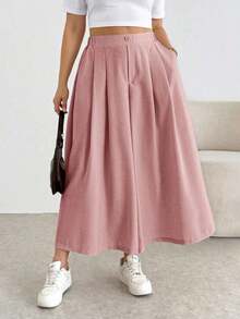 Comfortable And Loose-Fitting Elastic-Waist Pleated Shorts/Skirts, A Basic And Versatile Style For Everyday Wear, Flattering The Figure, In Apricot Color, For Plus-Size Women, For Spring/Summer - 羅莎 - 查看 3