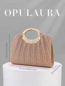OpulAura 女士时尚闪亮水晶水钻晚宴手拿包，璀璨奢华镶钻正式礼服手提包，适合晚宴、派对、生日、婚礼等场合作为礼物 - 玫瑰金 - 查看 3