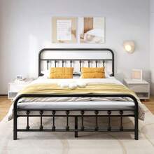 Vengarus - Marco de cama de metal de tamaño matrimonial con cabecero estructura estable soporte de listones de acero resistente almacenamiento debajo de la cama no necesita somier 14 pulgadas - Doble - Ver 9