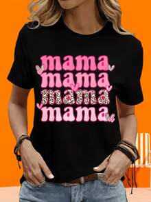 Camiseta de manga corta para mujer, informal, para exteriores y el hogar, 220g, con estampado de leopardo y corazón rosa, regalo para fiestas y vacaciones al aire libre. - Negro - Ver 5