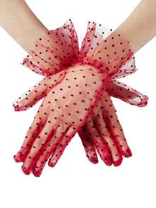 1 Pair D EXCEED Polka Dot Transparent Mesh Short Gloves, Elegant Lace Trim Mesh Gloves, Suitable For Weddings, Tea Parties, Makeup, Balls And Other Formal Occasions, Vintage Women's Gloves - Multicolor - View 17