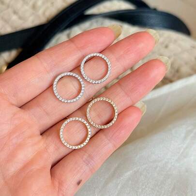 1 par de pendientes de aro hueco de plata de ley 925 con diamantes, adecuados para el uso diario de las mujeres, regalo del Día de la Madre