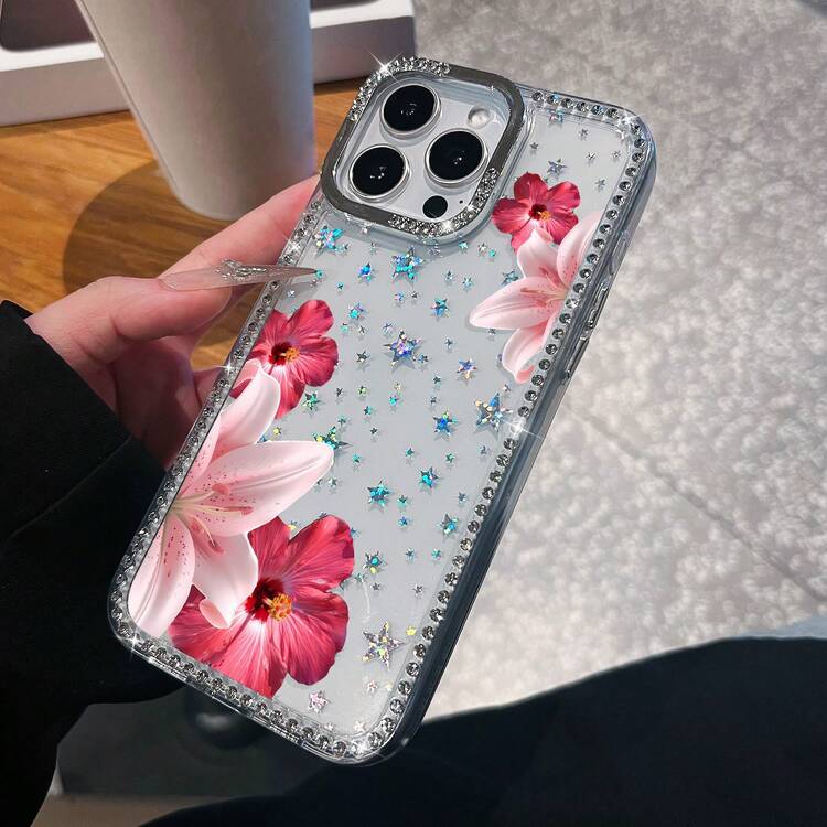 Tema floral de lirios rosas e hibiscos rojosfunda de teléfono Fundas compatibles con ,Apple,VIVO,OPPO,,, y Honor.Fabricadas en silicona TPU,ofrecen protección contra golpes y caídas.regalos para mamá - transparente - Añade 5