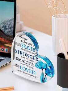 2D Heart Shaped Acrylic Keepsake Plaque, Inspirational Quote Desk Decor,Encouragement Gift For Daughter, Best Friend,Sister,Wife,Mom, Motivational Home Office Decoration,Blue Floral Acrylic Ornament,Birthday Gift,Graduation Gift,Mother's Day Gift, - A - View 6