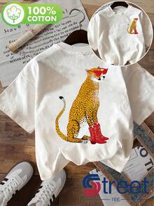 Camiseta de manga corta estilo retro americano para mujer, ideal para vacaciones de verano, con estampado de gafas de sol, botas rojas y leopardo. Moderna y única. Adecuada para ropa urbana/diaria. Estampado a doble cara en la parte delantera y trasera. Diseño sencillo y elegante. Ropa casual de verano transpirable. Unisexo. - Rojo - Ver 9