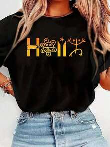 Mujeres Informal Impreso Redondo Cuello Corto Manga TopPuerto Rico Taino Sol Coqui Puerto Rican Bandera Orgullo Boricua Camiseta Imprimir Camiseta Informal Tripulación Cuello Corto Manga Com - Negro - Ver 1