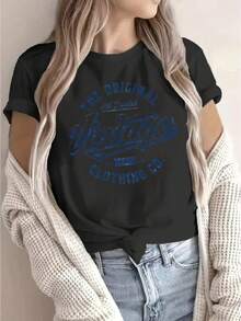 Vintage Graphic Casual T-Shirts for Women in Spring and Summer - Negro - Ver 1