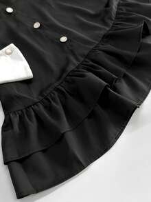Two-Tone Dress With Lapel Collar And Buttons, Sweet Elegant Style Spring 2026 - Black - View 6