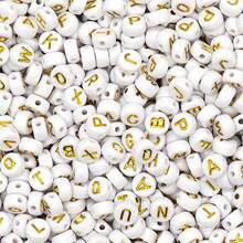 200/500pcs 7mm Acrylic Letter Beads With White Background And Gold Letters - DIY Jewelry Making Accessories Beads For Jewelry, Bracelets, Necklaces, Earrings - Small Business Crafts, Pattern Beads, Random Letter Beads Necklace - White - View 5