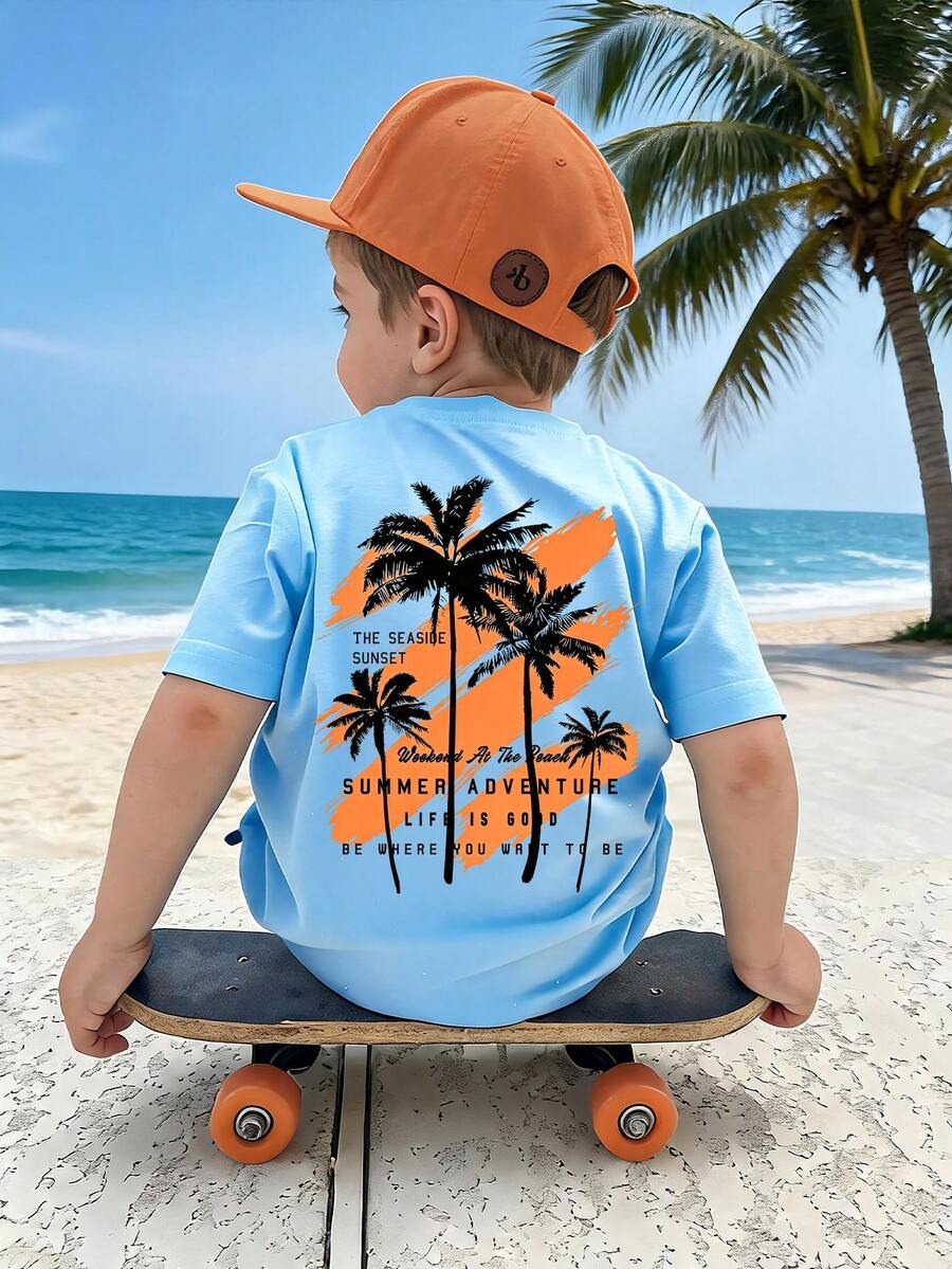 1 pièce T-shirt décontracté polyvalent pour garçons, imprimé minimaliste d'été, tissu doux et confortable