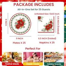 Suministros de fiesta de Pascua de Navidad servilletas de platos rojos y verdes de 9 pulgadas vajilla desechable de Navidad para fiestas de Navidad reuniones de día festivo celebración de invierno - Rojo y verde - Ver 3