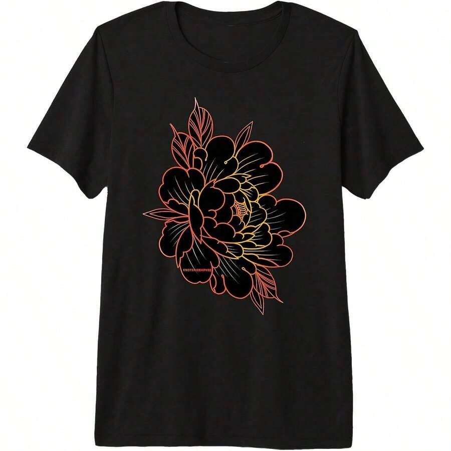 1 Piece Of A Glitch Roses. Vaporwave Otaku Glitch Art Print Gif T-Shirt For All Seasons, 100% Cotton, Single-Sided Print, Crew Neck, Short Sleeve, Unisex, Base Layer, 180g Cotton. - 顏色 3 - 查看 1