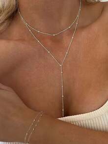 1pc Women's Minimalist Double-Layer Copper Bead Bracelet And 1pc Double-Layer Copper Bead Necklace - SL110+XL528 - View 3