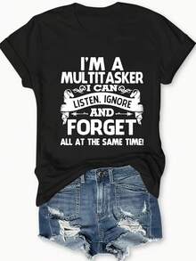 Women's Casual Top. Round Neck T-Shirt With Letter Print, Short Sleeve Casual Top For Spring And Summer, Women's Clothing. A Must-Have For Everyday Casual Wear. - 白色 - 查看 6