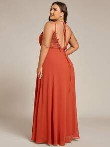 EVERPRETTY Váy cưới phù dâu size lớn hở lưng, ren buộc dây đa kiểu, voan không tay, cổ chữ V sâu, phù hợp cho đám cưới, kỳ nghỉ, tiệc bãi biển - Màu Cam cháy - Xem 7