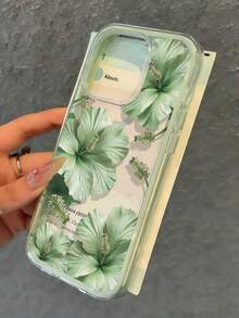 Flower 1件裝 綠色花卉印花 2合1 防震軟手機殼 適用於 Apple 17/17Pro/17ProMax/16/16Pro/16ProMax/15/15Pro/15ProMax/14/13/12/11 - 綠色10 - 查看 3