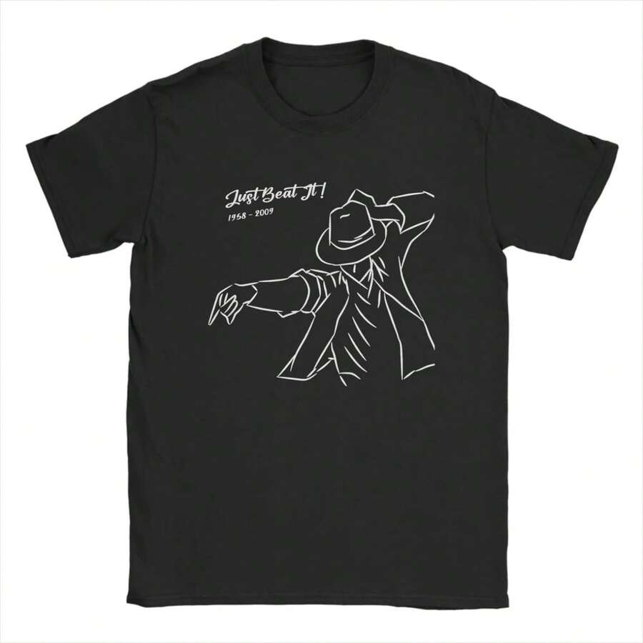 Harajuku T-Shirt, Popular Summer King Of Pop M - Michaels J - Jackson Fans, Art Fashion T-Shirt, Men's Aesthetic Cotton Fashion T-Shirt, Short Sleeve Blouse - 黑色 - 查看 1