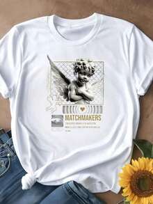 Women's Shirts With Wing, Heart, Matchmakers And Eye Design, Breathable - 白色 - 查看 8