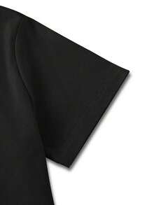 Camiseta de manga corta para mujer con estampado de letras, cuello redondo, suave y con caída fluida, adecuada para uso diario, oficina, escuela, vacaciones, camping, de estilo versátil, que hace que tu verano sea más vibrante y colorido. - Negro - Ver 4