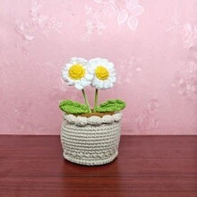 钩编向日葵雏菊盆栽，手工编织花盆，手工制作向日葵雏菊迷你盆栽，适合家居/办公室装饰，毕业/生日礼物 - 彩色 - 查看 12
